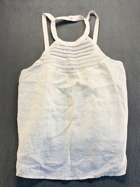Rachel Zoe 100% Linen Crochet Neck Tank Top Size Large White New with Tags